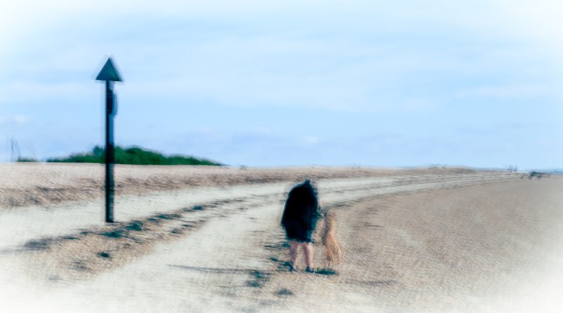 Dog walker at Hayling Island taken with a slow shutter speed